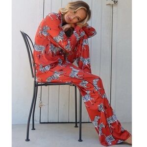 NOLI Zebra Pajama Set Two Piece Classic Satin Animal Lover Loungewear S